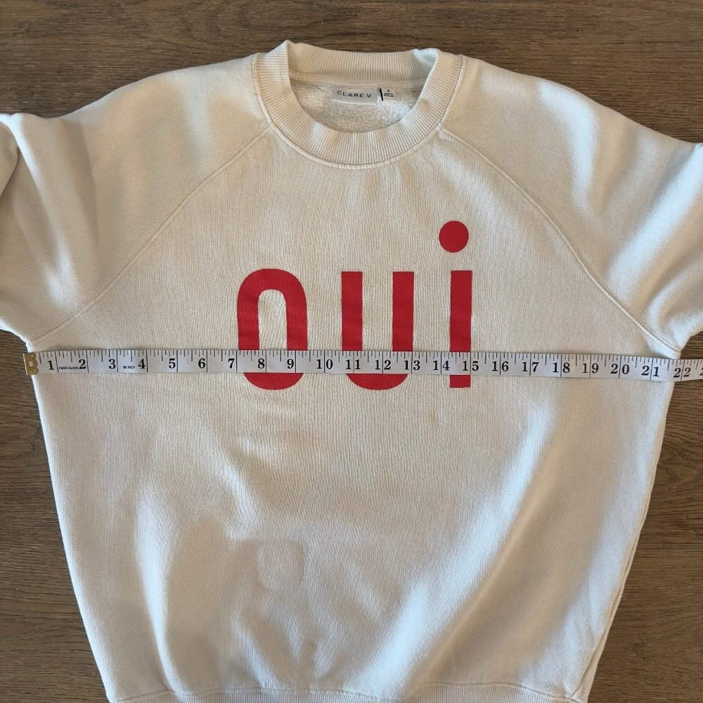 Clare V. oui Sweatshirt Women's Sml Cream Red Graphic Crewneck Pullover Cotton - Picture 9 of 16